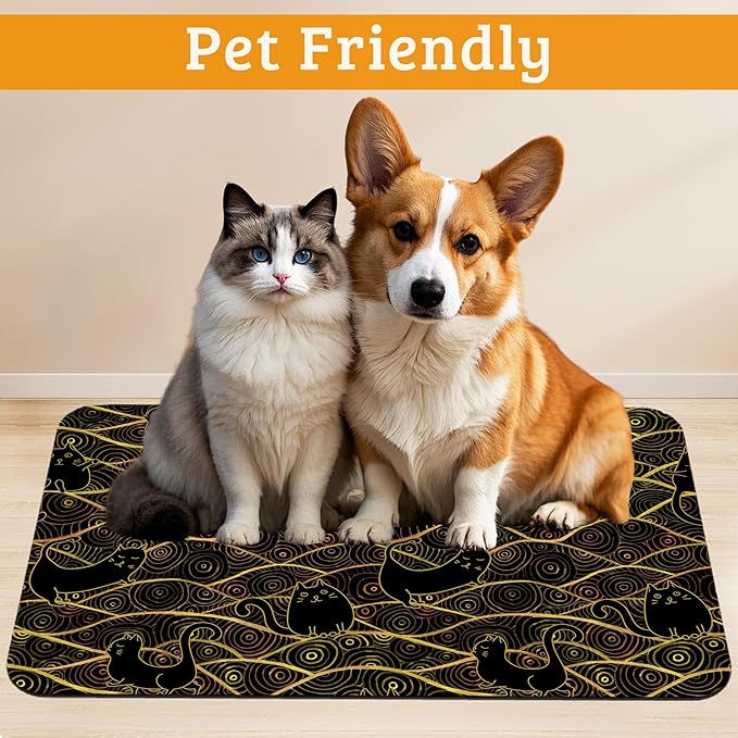 Japanese Cats Feeding Mat,Absorbent Quick-Dry Cat Dog Food and Water Bowl Mats,Non-Slip Rubber Backing Mat,Cat Dog Accessories Supplies 16" x 24"