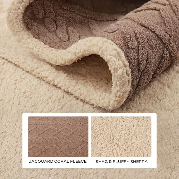 Waterproof Pet Blanket, Liquid Pee Proof Dog Blanket for Sofa Bed Couch, Reversible Sherpa Fleece Furniture Protector Cover for Small Medium Large Dogs Cats, Khaki King Size（90" x 82"）