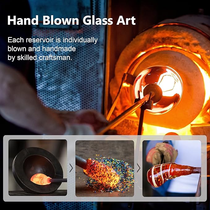 LUJII Bloom Shaped Hummingbird Feeders for Outdoors, Hand Blown Glass Humming Bird Feeder for Outside Hanging, Leak Proof & Metal Base Top, 25 fl.oz Capacity, Gifts for Bird Lovers, Purple