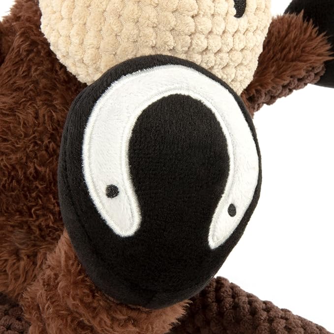 goDog Checkers Skinny Horse Squeaky Plush Dog Toy, Chew Guard Technology - Brown, Small