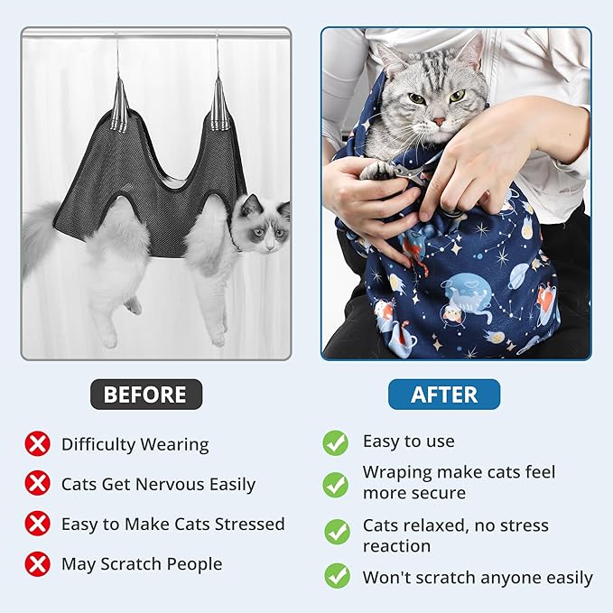 Cat Grooming Wrap,Anti-Escape Cat Wrap for Grooming,Self-Adherent Soft Cat Blanket to Wrap,Anti-Bite,Clip Nails,Anti-Scratch,Cat Calming Wrap,Cat Burrito Wrap,Swaddle Wrap Pet Tool Large Size