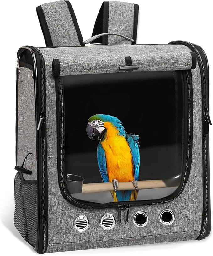 Bird Carrier Bag Bird Travel Cage with Stand, Lightweight Backpack for Parrot, Large Portable Bird Travel Bag, Pet Transparent Breathable Travel Cage