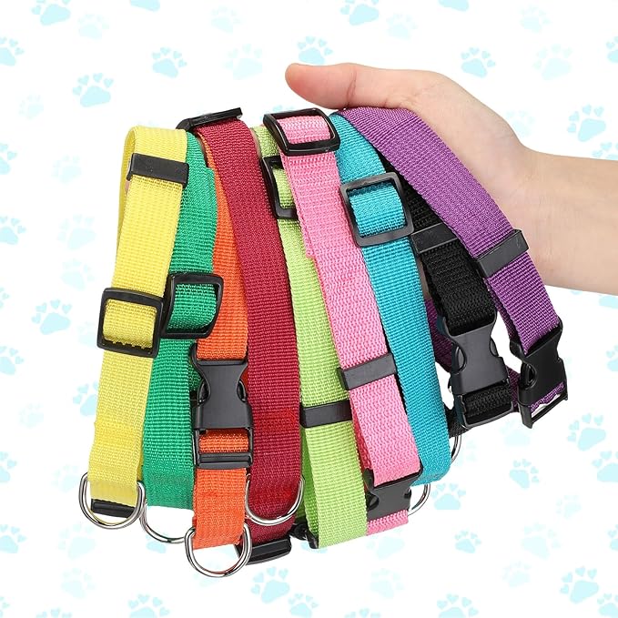 9 Pieces Adjustable Dog Collar for Animal, Soft Nylon Pets Puppy Collar with Quick Release Buckle Holder Bulk for Dogs Walking Running Training(Medium,Bright Colors)