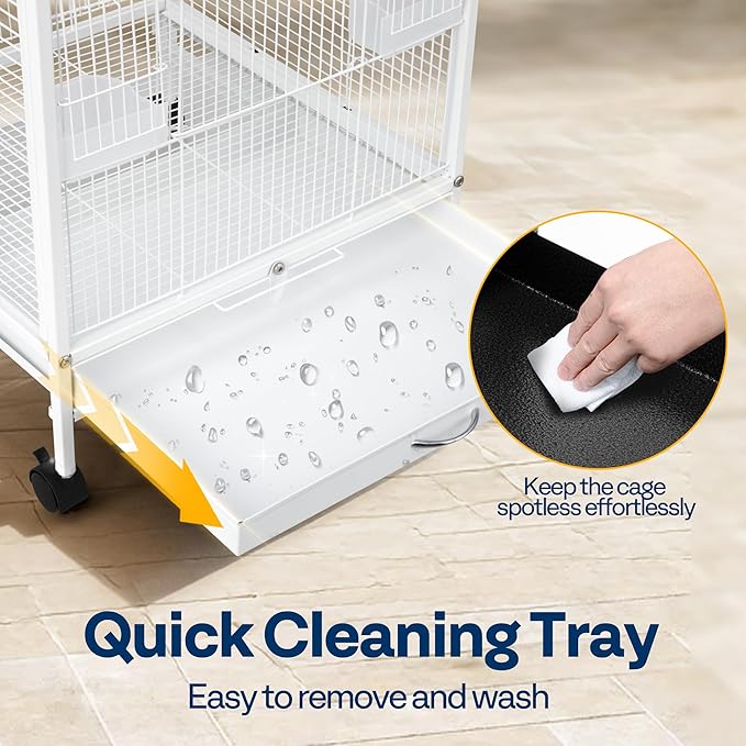 VIVOHOME 30 Inch Height Wrought Iron Bird Cage with Rolling Stand for Conures Lovebirds Cockatiels Finches, White