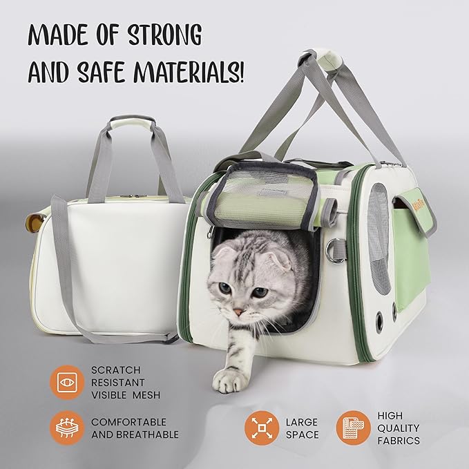 Pet Carrier, Puppy Small Dog Carrier, Cat Carrier Bag, Waterproof Premium PU Leather Carrying Handbag for Outdoor Travel Walking Hiking Shopping (Green)