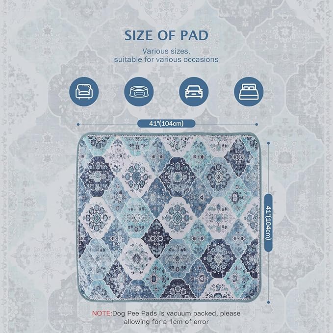 IEUUMLER Washable Pee Pads for Dogs, 2 Pack Reusable Pee Pads for Dogs Non-Slip Grip, Super Absorbent Waterproof Puppy Pads for Potty Training, Playpen, Crate, Whelping Box EU011 (Blue,41" x 41")