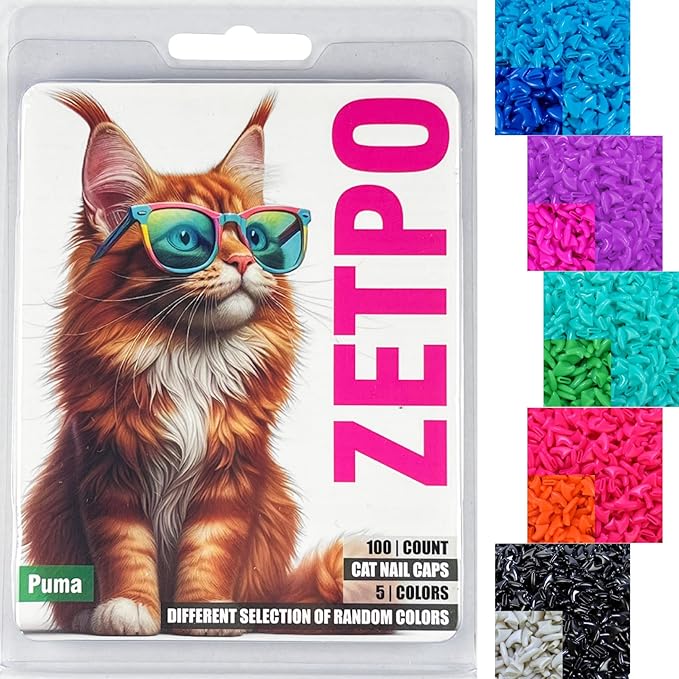 zetpo Cat Nail Caps | Cat Claw Covers | with Adhesives and Applicators (M, 5X Solid Random Colors | 100 pcs)
