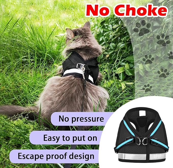 Cat Harnesses and Puppy Harness with Leashes Set, Escape Proof Cat Harness, Adjustable Reflective Soft Mesh Vest Fit Puppy Kitten Rabbit Ferrets's Outdoor Harness(blackXL)