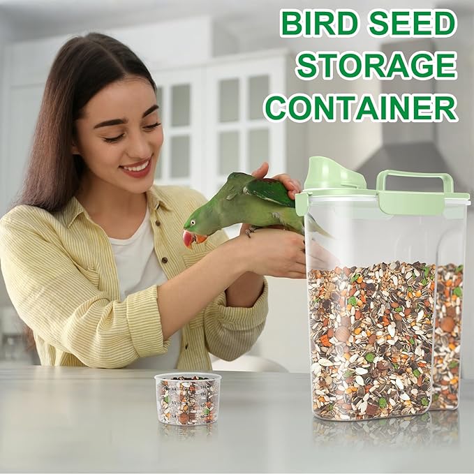 TBMax Cat Dog Food Storage Container 5 to 7 lbs, Secondary Pet Food Storage Beyond a Large Dog Food Bin for Daily Use, Easy-Pouring Bird Seed Dispenser, Travel Kibble Container for Outdoor-Light Green