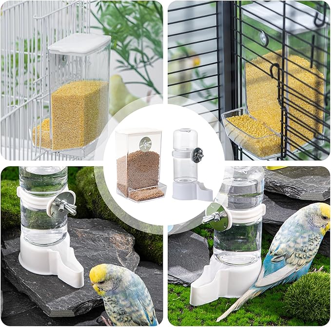 Bird Water Feeder for Cage, Transparent Acrylic Birds Cage Suspended Automatic Pet Bird Water Dispenser, Parakeet Feeder for Budgie Cockatiel Lovebirds Canary Finch Rabbit Conure Lovebirds