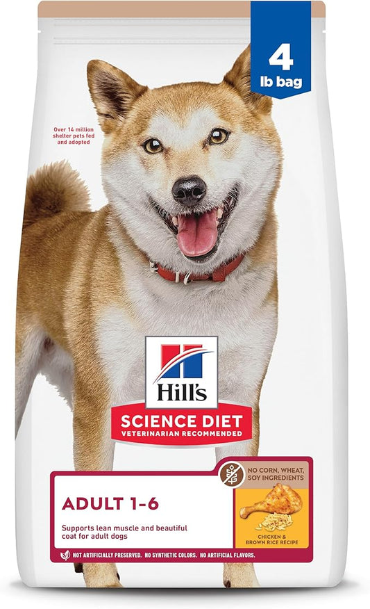 Hill's Science Diet Adult 1-6, Adult 1-6 Premium Nutrition, Dry Dog Food, No Corn, Wheat, Soy Chicken & Brown Rice, 4 lb Bag