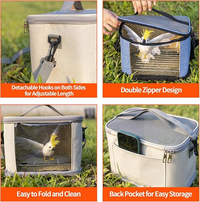 Bird Travel Carrierm, Small Bird Travel Backpack Carrier Cage with Tray and Breathable Clear Window, for Parakeet Cockatiel Budgies, for Camping Hiking (Small-White)