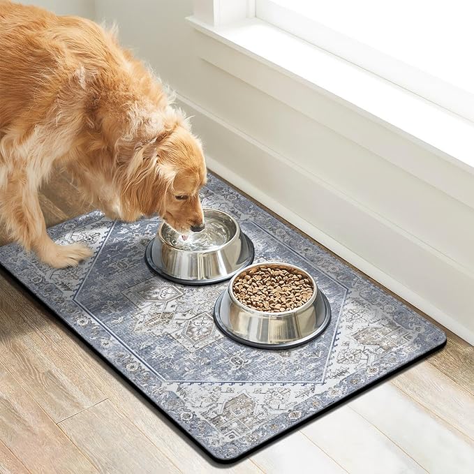 Dog Food Mats for Floors Absorbent, Pet Cat Food Mat - Non Slip Dog Bowl Mats for Food and Water, Eco-Friendly Boho Dog Placemats Feeding Mat Pet Supplies