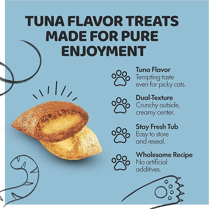 Crunchy Cat Treats – Dual‐Texture Crunch & Creamy Soft Feline Snack Bites for All Life Stages, Great for Training Treat Value Bags (2 Pound, Tuna)