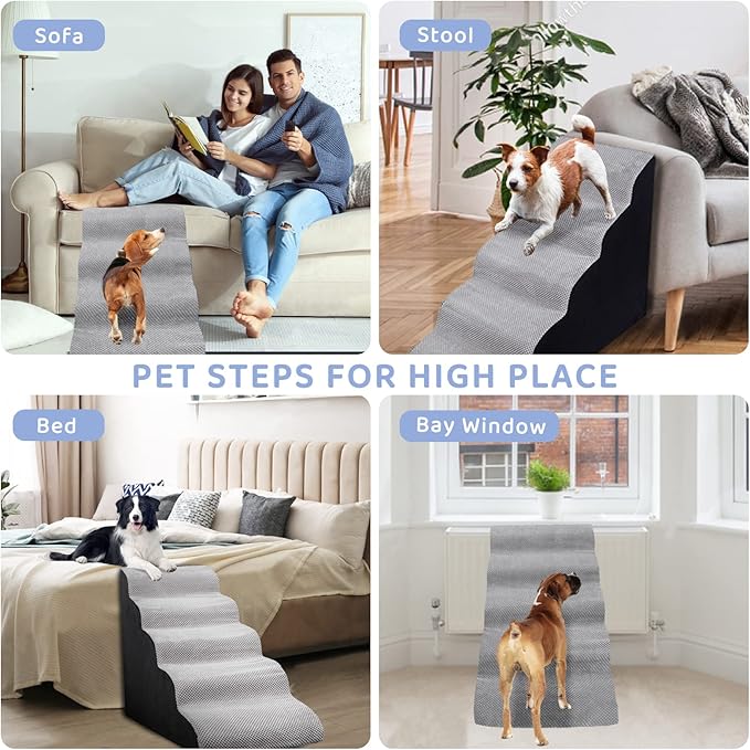 Foam 5 Step Dogs Stairs & Steps Ramps for High Beds 25-30inches, LitaiL 25inch High Pet Stairs/Steps for High Beds, High Density Dog Ramps/Ladders Best for Older Dogs/Cats