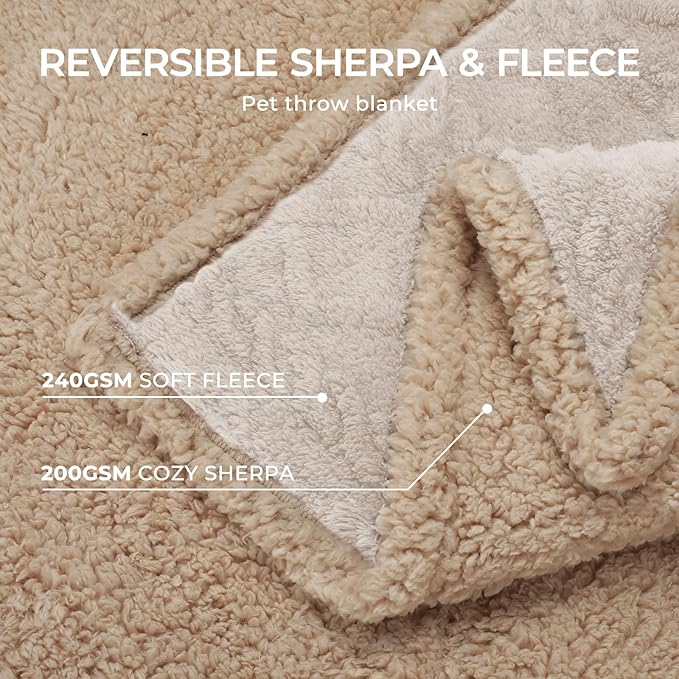 Waterproof Pet Blanket, Liquid Pee Proof Dog Blankets for Sofa Bed Couch, Reversible Sherpa Fleece Furniture Protector Cover for Small Medium Large Dogs Cats,Beige-Thicken X-Large（85" x 57"）