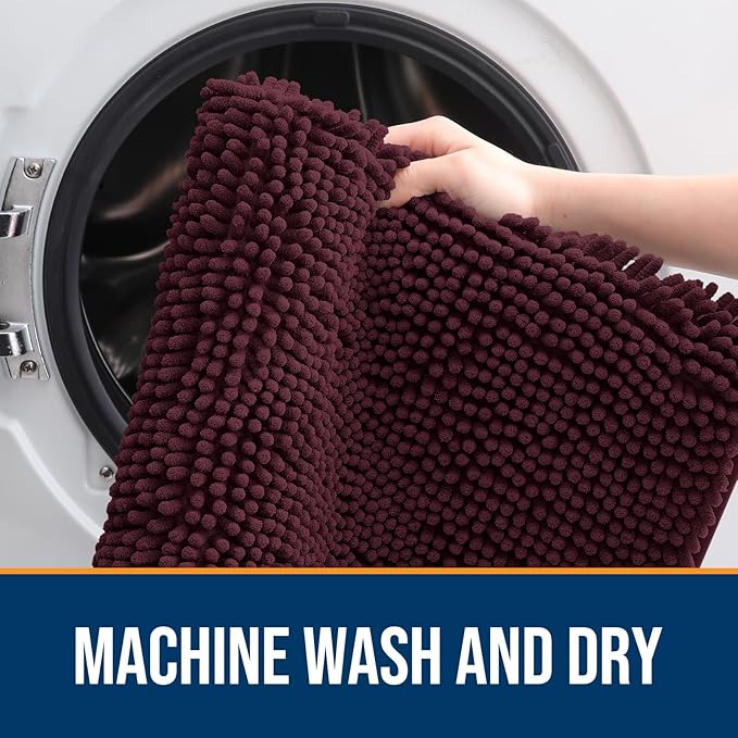 OLANLY Dog Door Mat for Muddy Paws 30x20, Absorbs Moisture and Dirt, Absorbent Non-Slip Washable Doormat, Quick Dry Chenille Mud Mat for Dogs, Entry Indoor Entryway Carpet for Inside Floor, Russet