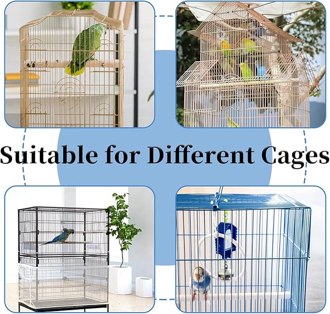 Daoeny Large Bird Cage Cover, Bird Cage Seed Catcher, Adjustable Soft Airy Nylon Mesh Net, Birdcage Cover Skirt Seed Guard for Parrot Parakeet Macaw African Round Square Cages (White)