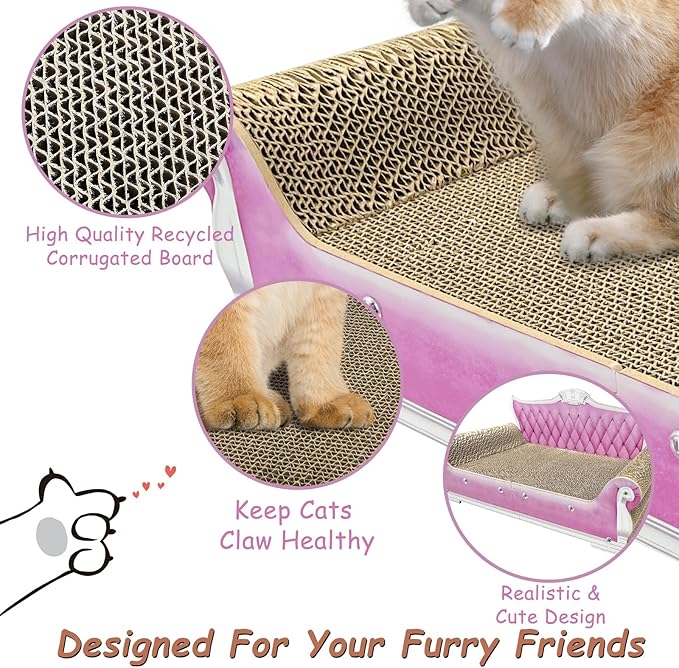 Luxury Cardboard Cat Scratcher Sofa Bed, Couch Shaped Scratching Board with Catnip, Scratcher for Indoor Cats, Large Pink