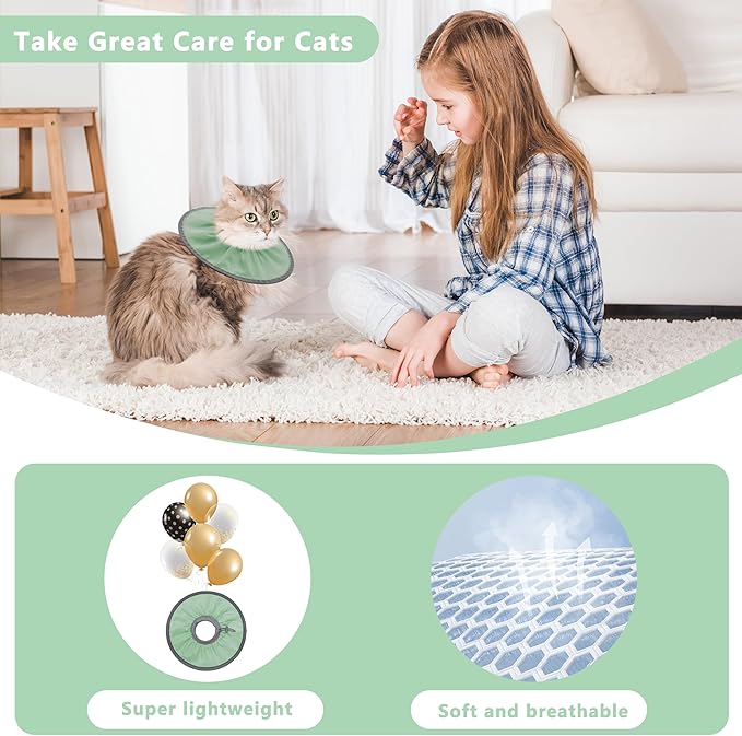 Lightweight Cat Cone Collar Soft, Soft Comfortable Cat Recovery Collar After Surgery, Elizabethan E Collar for Cats, Cone for Cats to Stop Licking (Mint Green, Large)