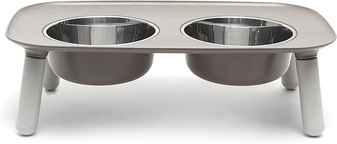 Messy Mutts Elevated Double Feeder with Stainless Bowls | Adjustable Height 3”, 5”, or 10” | Adjustable Standing Feeder for Dogs | 5 Cups per Bowl | Dark Grey