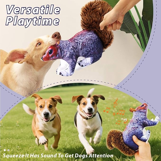 Dog Toy Squirrel, Squeaky with Soft Fabric for Small, Medium, and Large Dogs Daily Companionship, Training Reward Gift
