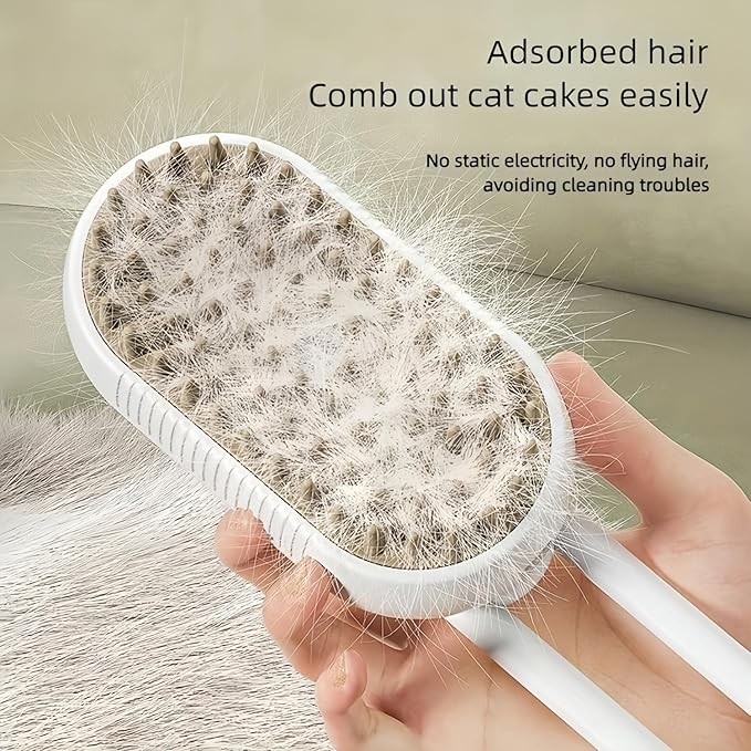 Cloud Care Cat Brush，Cat Hair Steam Brush for Shedding， 2024 Best Cat Steam Brush, Pet Steam Brush, 3-in-1 Self-Cleaning Cat Brush with 360° Rotating Arm, Detachable Silicone Bristle Head (Brown)