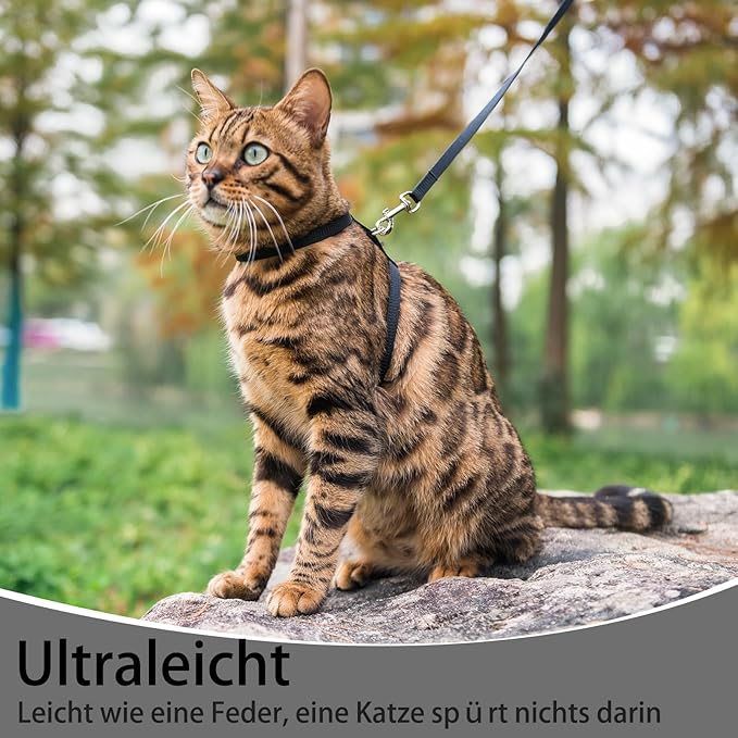 PUPTECK Adjustable Cat Harness and Leash Set Escape Proof Kitten Strap Collar for Walking Travel, Black