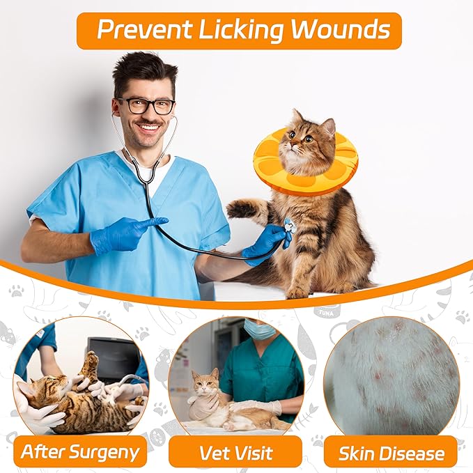 Cat Cone Collar Soft, Cat Recovery Collar for Wound Healing Cute Donut Elizabethan Cone for Kittens, Adjustable Cones for Cats to Stop Licking Neck Protective Cones After Spay(Orange, Small)
