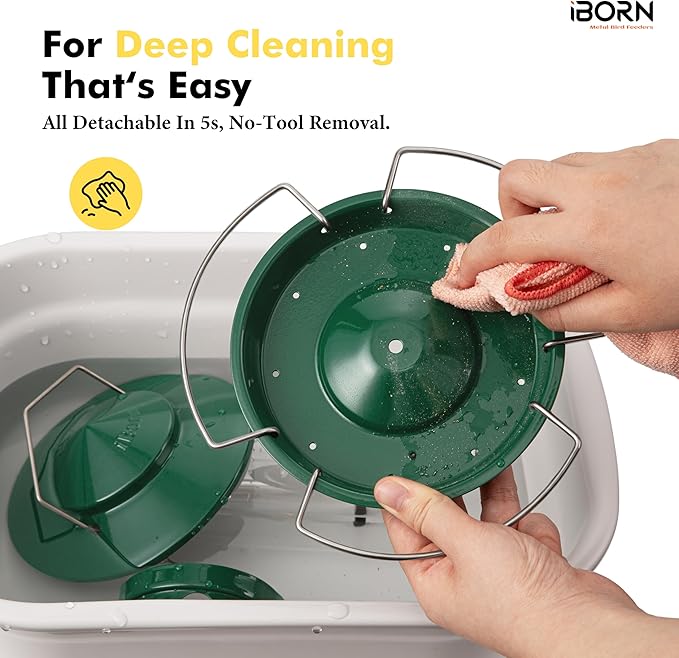 iBorn Bird Feeder Metal Squirrel Chew-Proof Bird Feeders for Outdoors Hanging for Cardinal Outside, Holds 1.5LB Seed with 3 Perchs, Green (Seed is not Included)