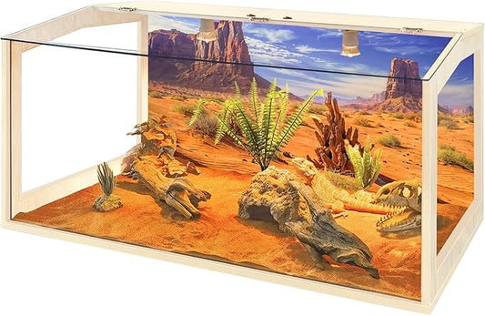 PROLEE Bearded Dragon Tank,Lizard Tank with Clear Tempered Glass Roof,Anti-Scratch Reptile Enclosure, Snake Tank and Reptile Tank,Built-in Light Fixtures with Switch (34 Gallon)