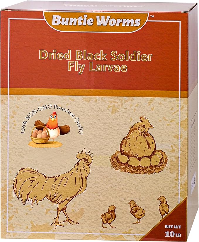 Dried Black Soldier Fly Larvae 10LB, 100% Natural Non-GMO, No Additives, Treat for Chickens, Reptiles and Birds, More Calcium Than Mealworms