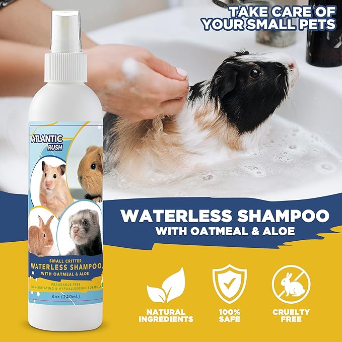 Waterless Shampoo for Small Critters - 8oz Fragrance Free, Cruelty Free Dry Shampoo - No Rinse for Pet Ferrets, Guinea Pigs, Hedgehogs, Sugar Gliders, Rabbits & Hamsters