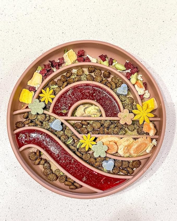 OHMO Slow Feeder Dog Bowls (Sunrise, Coral) Enrichment Toy Soft Silicone Food Safe Feeding Bowl Non Slip Suction Cup for All Breed Pet, Cat Slow Down Eating Dishes, Boredom and Anxiety Reducer