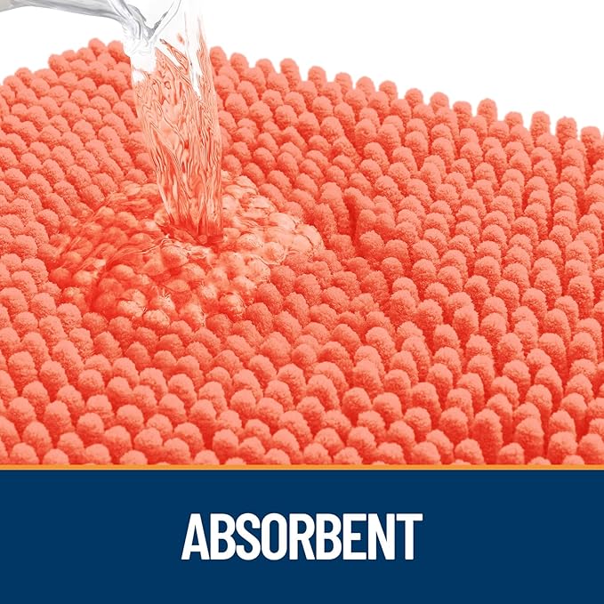 OLANLY Dog Door Mat for Muddy Paws 30x20, Absorbs Moisture and Dirt, Absorbent Non-Slip Washable Doormat, Quick Dry Chenille Mud Mat for Dogs, Entry Indoor Entryway Carpet for Inside Floor, Coral