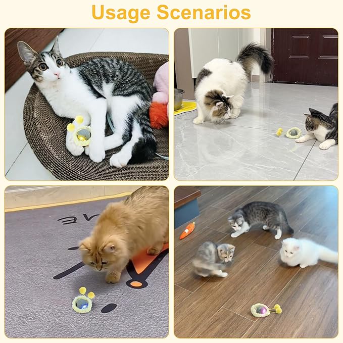 Interactive Cat Toys for Indoor Cats, Automatic Motion Toy in Pouch, Activated Fast Rolling Ball in Play Mat, Hide and Seek Mouse Catching Game with Chirping, LED Light, Auto On/Off (Grey)