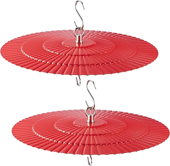 11.2" Metal Bird Feeder Rain Guard 2 Pack, Red Dome Shield Cover Umbrella Shade for Hummingbird Oriole Feeder, Squirrel Baffles for Bird Feeders