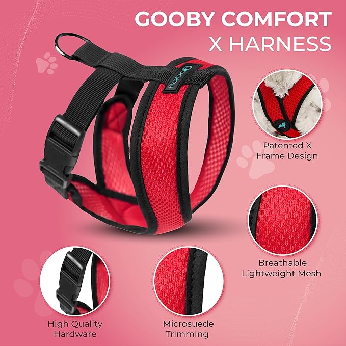 Gooby Comfort X Head in Harness - Red, Large - No Pull Small Dog Harness, Patented Choke-Free X Frame - Perfect on The Go Dog Harness for Medium Dogs No Pull or Small Dogs for Indoor and Outdoor Use