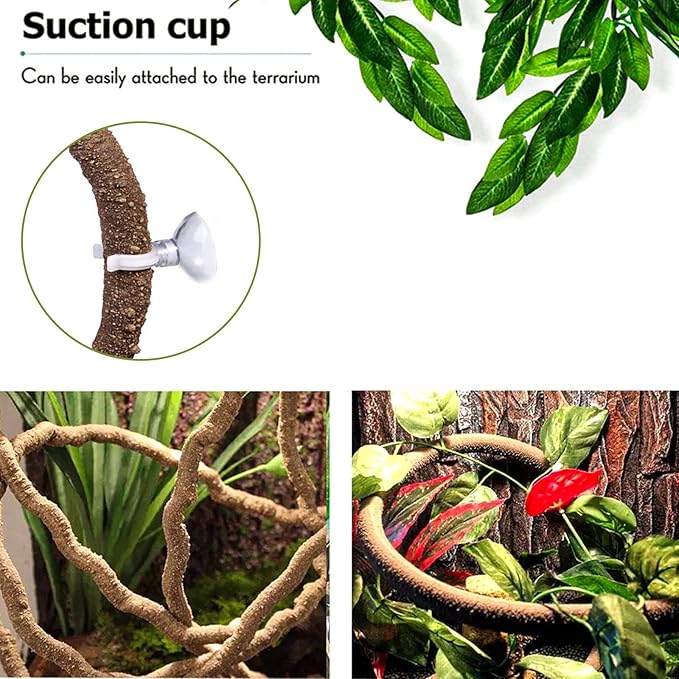 HERCOCCI Reptile Vines, Flexible Jungle Climbing Vines Terrarium Plastic Plants and Leaves Tank Accessories Decor for Gecko Snake Lizard Bearded Dragon Hermit Crab Frog