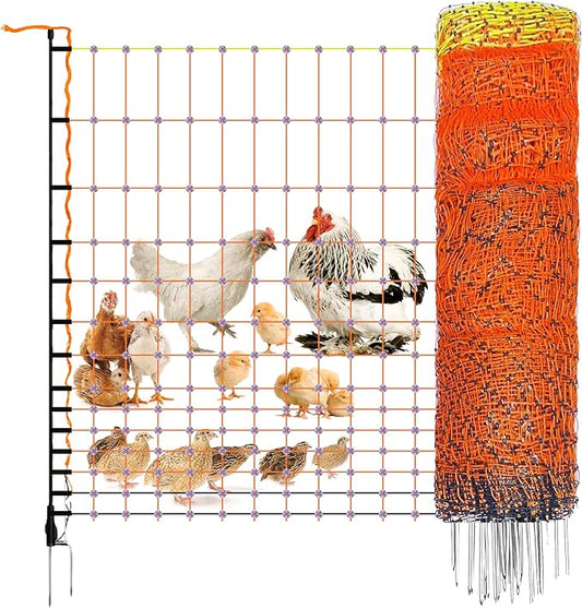 Pet & Livestock HQ Electric Fence Poultry Netting 48" x 164' - Portable Pre-Assembled Electric Net Fencing for Goats, Sheep, Lambs in Farms, Ranches, and Gardens (19 Posts, 2 Spikes)