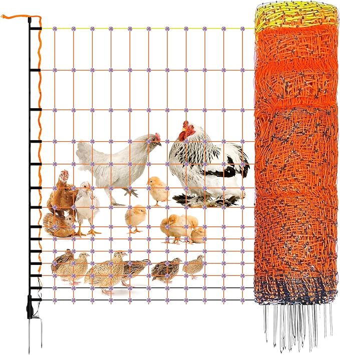 Pet & Livestock HQ Electric Fence Poultry Netting 41" x 164' - Portable Pre-Assembled Electric Net Fencing for Goats, Sheep, Lambs in Farms, Ranches, and Gardens (19 Posts, 2 Spikes)