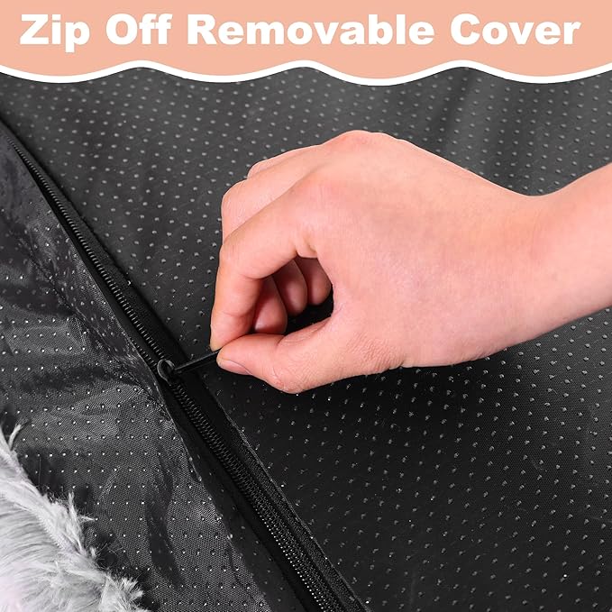 Bedfolks Waterproof Crate Bed, Plush Dog & Cat Bed with Removable Washable Cover, Faux Fur Kennel Pad, 21"x13", Grey