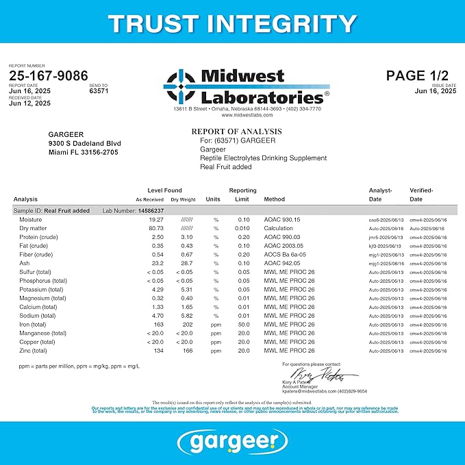 'ReptiLyte' Electrolyte Drink Supplement with Fruit for Reptiles | Hydration & Palatability Boost | Bearded Dragons, Geckos, Lizards, Tortoises | Made in USA. Enjoy!