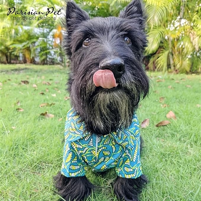 Parisian Pet Shirt - Tribal Camp Beach Outfit - 100% Cotton Summer Clothes - Stylish Dog Costume - Breathable Cool Pet Clothing - Machine Washable Shirts for Large Dogs - L