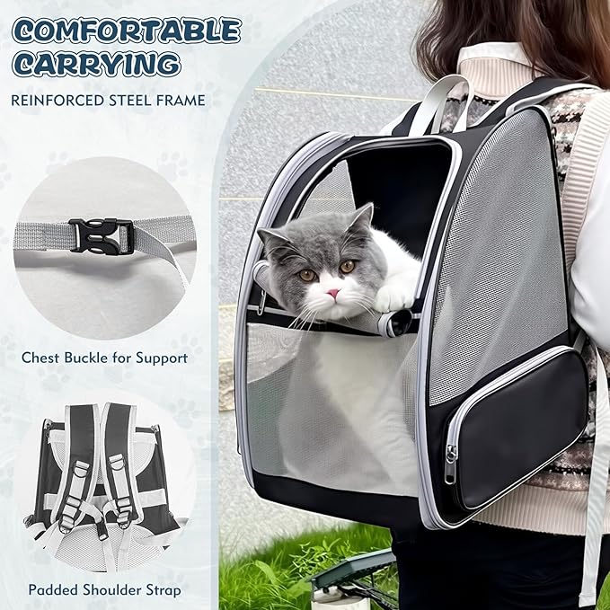 Cat Backpack Carrier, Pet Backpack Carrier Cats and Small Dogs, Collapsible Fully Ventilation Cat Backpack for Outdoors Hiking Camping Travel(up to 16.5lbs)