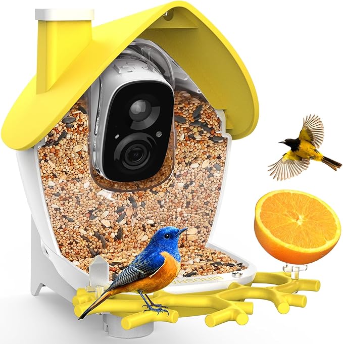 birdsnap® MON - Bird Feeder with Camera, 2K Detachable Video Bird Feeder Live with 32GB Card Fruit Fork, AI Identify Feather Species, Auto Record in Backyard, Ideal Gift for Birds Lover