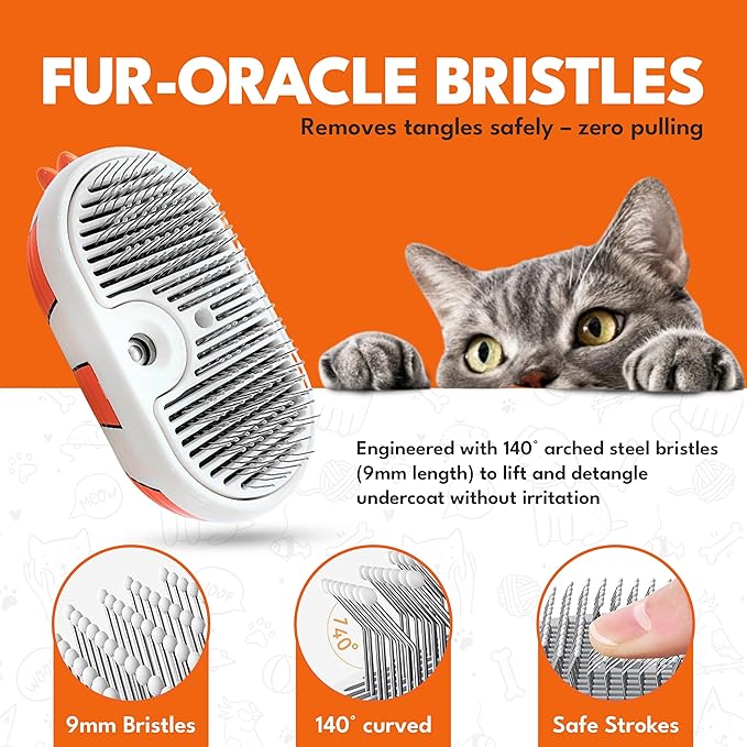Cat Steam Brush for Shedding – 3-in-1 Grooming Tool with Mist Spray, Anti-Static, USB Rechargeable – One-Click Clean Brush for Cats and Dogs of All Fur Types