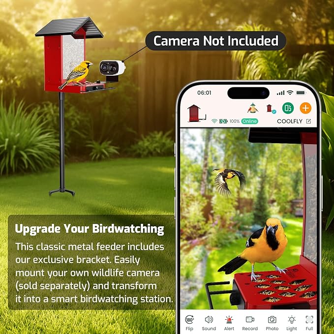 All-Metal Bird Feeder, Wall & Pole Mountable, 2.4L Large Capacity, Heavy-Duty Chew-Proof & Weather-Resistant Design, Easy to Clean & Fill, Attracts Wild Birds for Backyard & Garden