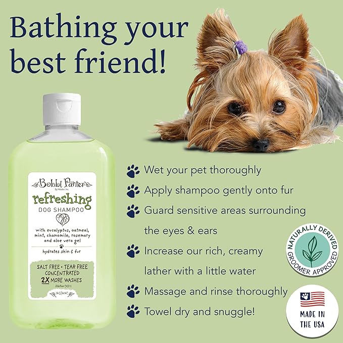 Bobbi Panter Refreshing Dog Shampoo - Hydrates & Soothes Skin & Fur, Minimizes Itching & Dander, Eucalyptus Mint Scent, 30:1 Concentrated Formula, Made in USA, 14 oz. (Case of 12)