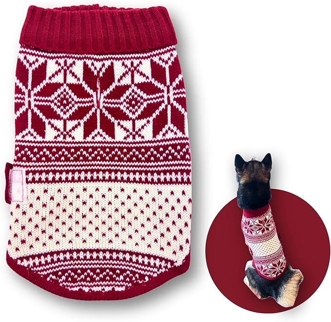 Cute Sweater for Dogs and Cats Soft Flannel Pet Outfit Warm and Cozy Animal Hoodie Small to Large Pet Clothes for Halloween Parties and Everyday Wear (Medium, Red National Totem)